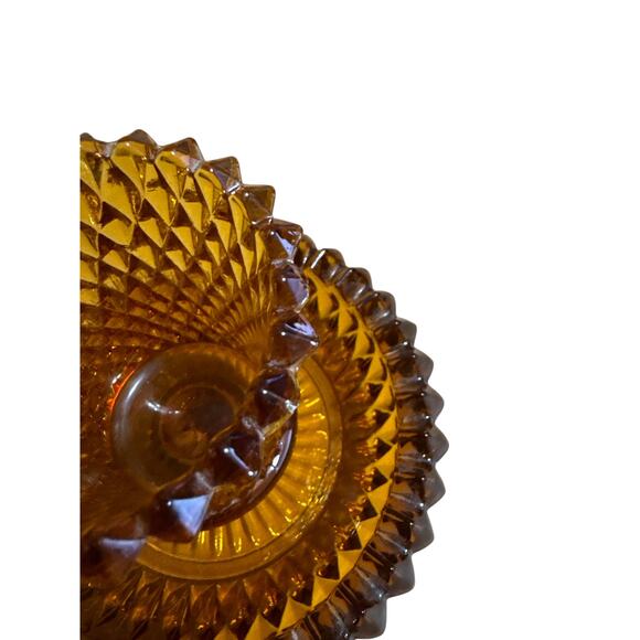 MCM Amber Indiana Glass Diamond Point 2pc Candle Holder - Picture 3 of 3